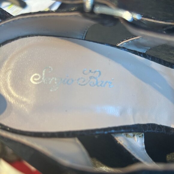Sergio Bari Black Snakeskin Vegan Leather Heels Sz 7 Strappy Cocktail Stilettos‎ - Picture 7 of 8